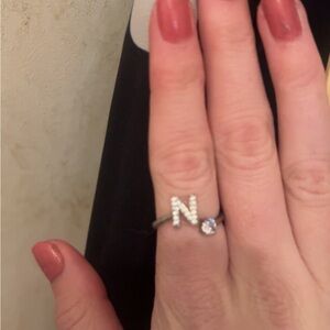 Elegant Silver Initial “N”  Ring